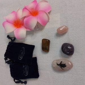 Set - worry stone, tiger's eye, rose quartz and purple lepidolite stones